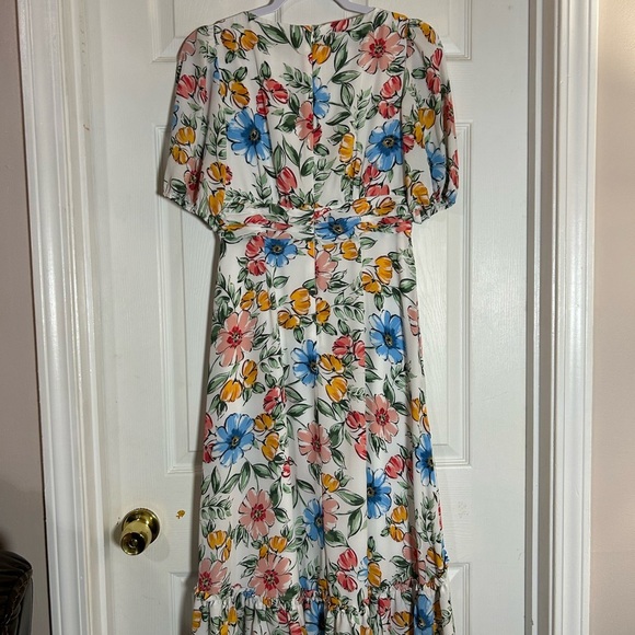 Donna Morgan Blue and Red Ruffled Tiered High low dress. - Picture 8 of 10